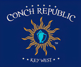 Conch Republic Key West logo with a sun and conch shell emblem