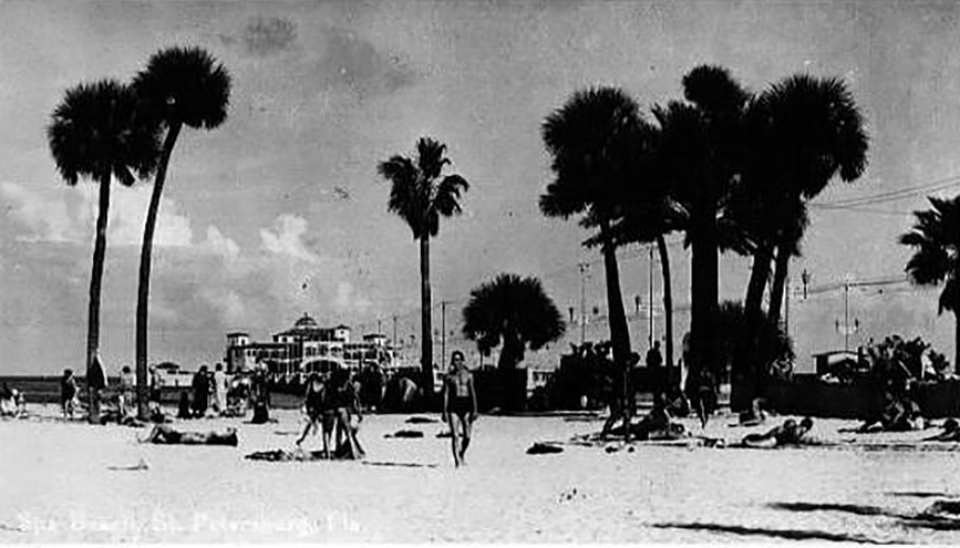 Florida beach black and white vintage photo