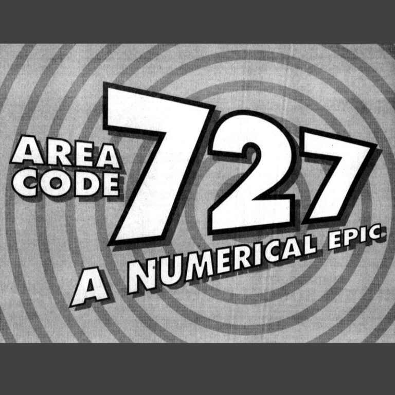 Black and white graphic with concentric rings, reads "Area Code 727 A Numerican Epic"