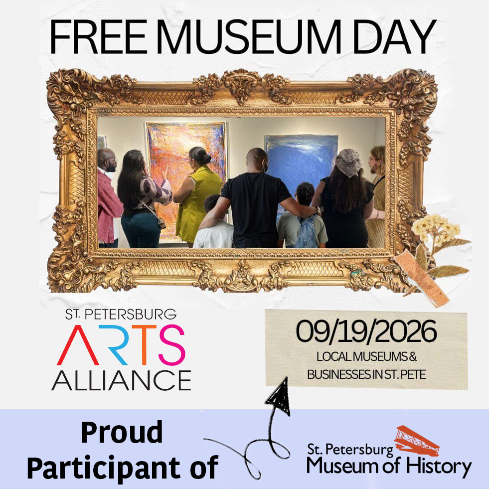 Free Museum Day banner with logo for St. Petersburg Arts Alliance and St. Petersburg Museum of History