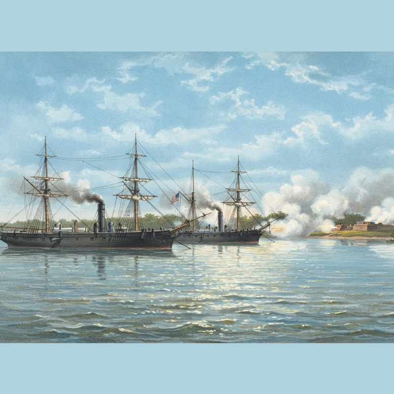 Painting of ships attacking Fort Brooke