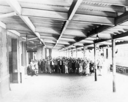 A large crowd meets train No. 74 at the ACL depot on April 6, 1938. A large crowd meets train No. 74 at the ACL depot on April 6, 1938.