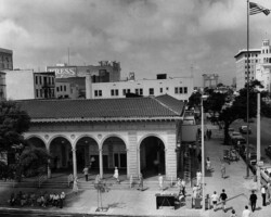 Looking west over the Open Air Post Office, with the Kress building in the far background. c. 1970 Looking west over the Open Air Post Office, with the Kress building in the far background. c. 1970