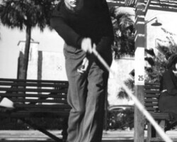 Shuffleboard player at National Annual Winter Tournament at the Shuffleboard Club. c. 1945