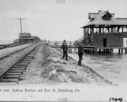 Railroad Pier and bathing pavilion, looking east. c. 1904