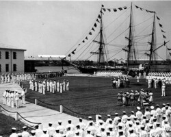 Graduation ceremonies at Bayboro Harbor Maritime Base. USS JOSEPH CONRAD is in background. c. 1945 Graduation ceremonies at Bayboro Harbor Maritime Base. USS JOSEPH CONRAD is in background. c. 1945
