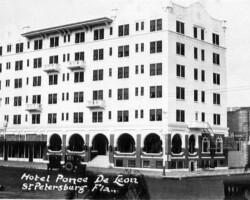 Ponce De Leon Hotel. Fish Market on Beach Drive in background. c. 1926 Ponce De Leon Hotel. Fish Market on Beach Drive in background. c. 1926