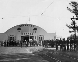 Florida Military Academy band in front of the Gulfport Casino. Note that the trolley line ends at the Casino. c 1935 Florida Military Academy band in front of the Gulfport Casino. Note that the trolley line ends at the Casino. c 1935