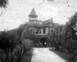 Williams mansion, 444 5th Ave. S., with buggy in front, John & Sarah Williams moved to what would become St. Petersburg in 1887. John Williams died in 1892. Sarah Williams then married Capt. James Armistead, and the pair lived here for a time. Sarah Williams Armistead stands at the front steps.