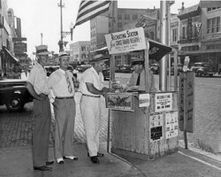 World War II-era Coast Guard recruiting booth on the corner of Central Ave and either 3rd or 4th St. c. 1944.