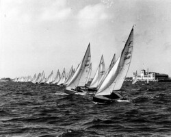 Lightning class Winter Championship races off Million Dollar Pier. c. 1965