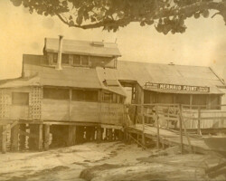 Building at Mermaid Point, present-day Shore Acres, advertising "noted trout grounds" and "boats for rent." Unknown date. Building at Mermaid Point, present-day Shore Acres, advertising "noted trout grounds" and "boats for rent." Unknown date.