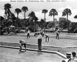 Roque Courts at Mirror Lake. High school and Suwanee Hotel can be seen in background. c. 1925