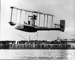 Replica of the Benoist in flight, c. 1964. Replica of the Benoist in flight, c. 1964.