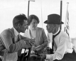 Geo Gandy (R) with Eve Alsman (C) and C.C. Carr discuss the construction of Gandy Bridge. Eve Alsman would go on to marry Walter Fuller, a local historian and real estate developer, and she would serve as the state director of Florida's WPA Federal Art Project.