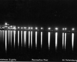 Christmas lights on the Million Dollar Pier approach. c. 1940