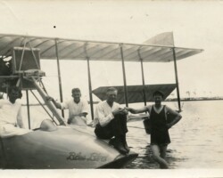 Albert Whitted in his seaplane the Blue Bird with three customers, c. 1920s. No location given, but it is likely either St. Petersburg or Pensacola, FL. Albert Whitted in his seaplane the Blue Bird with three customers, c. 1920s. No location given, but it is likely either St. Petersburg or Pensacola, FL.