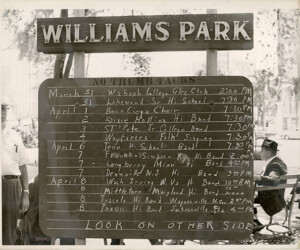 Festival of States band concert schedule in Williams Park. c. 1960-1969