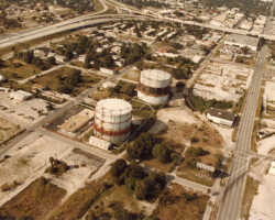 Aerial of Gas Plant, facing southwest, including 1st Ave S. Highway has already been built but Tropicana Field has not. Aerial of Gas Plant, facing southwest, including 1st Ave S. Highway has already been built but Tropicana Field has not.